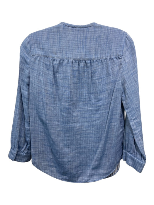 Derek Lam 10 Crosby Size 2 Chambray Blue Cotton Tassel Tie Neck Half Button Top Chambray Blue / 2