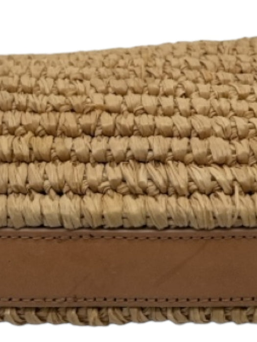 Loeffler Randall Beige Raffia Top Zipper Rectangle Woven Pom Pom Bag Beige / S