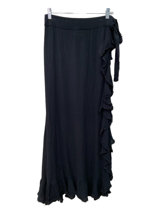 Playa Lucila Size XS Black Viscose Wrap Ruffle Detail Beach Maxi Skirt Black / XS