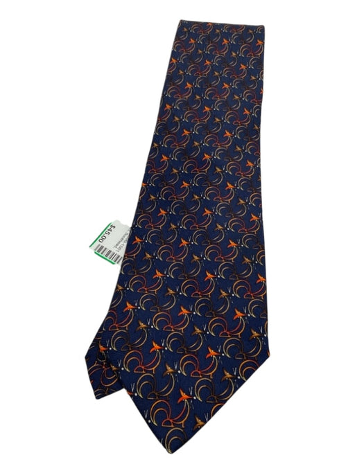 Ferragamo Navy & Orange Silk Abstract Men's Ties