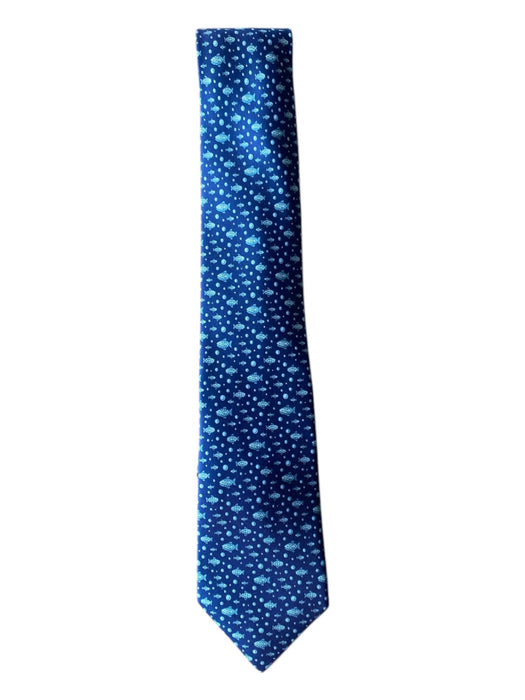 Hermes Navy & Light Blue Silk Fish Men's Ties