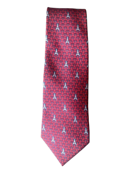 Hermes Red & Gray Silk Abstract Men's Ties