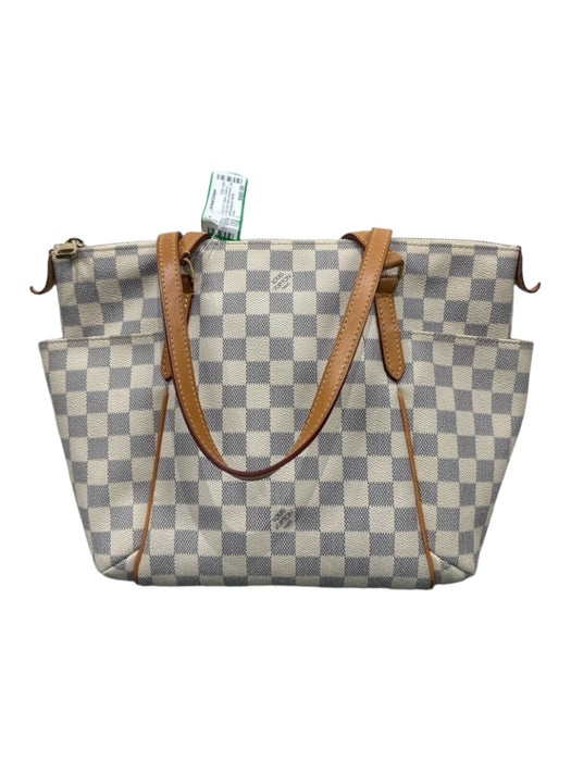 Louis Vuitton Cream & Blue Coated Canvas Brass Hardware Zip Top Side Pocket Bag Cream & Blue / M