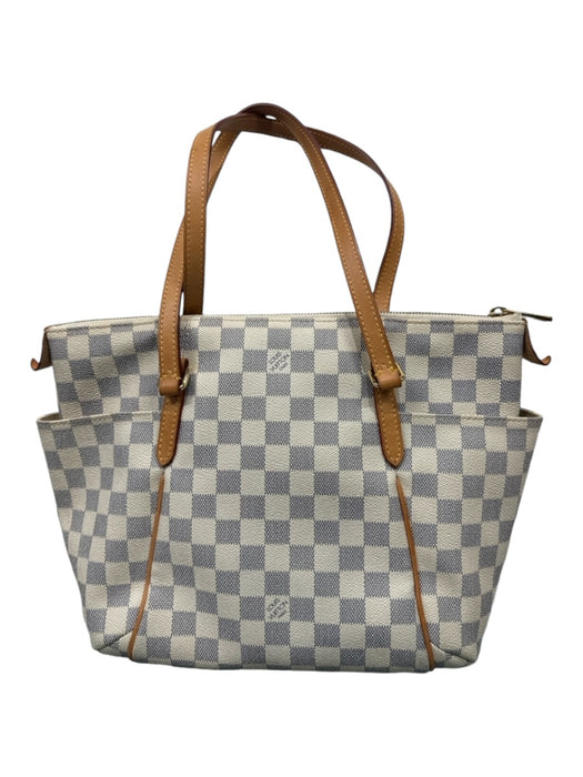 Louis Vuitton Cream & Blue Coated Canvas Brass Hardware Zip Top Side Pocket Bag Cream & Blue / M