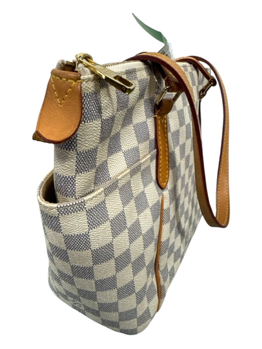 Louis Vuitton Cream & Blue Coated Canvas Brass Hardware Zip Top Side Pocket Bag Cream & Blue / M