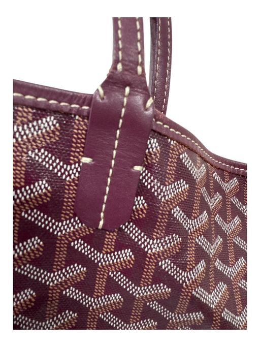 Goyard Burgundy Red & White Leather Trim Coated Canvas Logo Top Handles Tote Bag Burgundy Red & White / M