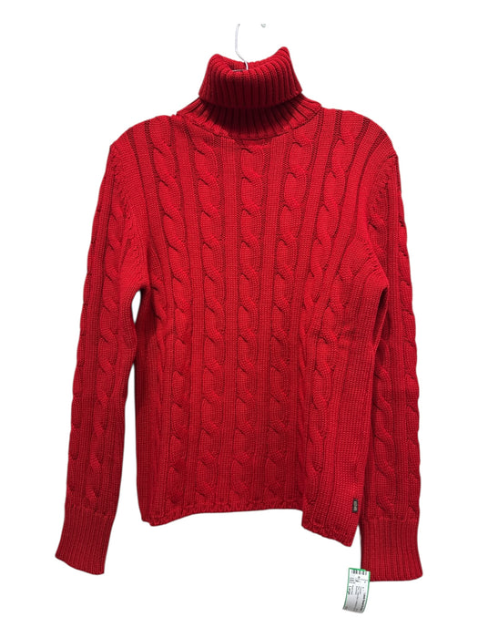 Post Card Size Large Red Cable Knit Turtleneck Long Sleeve Sweater Red / Large