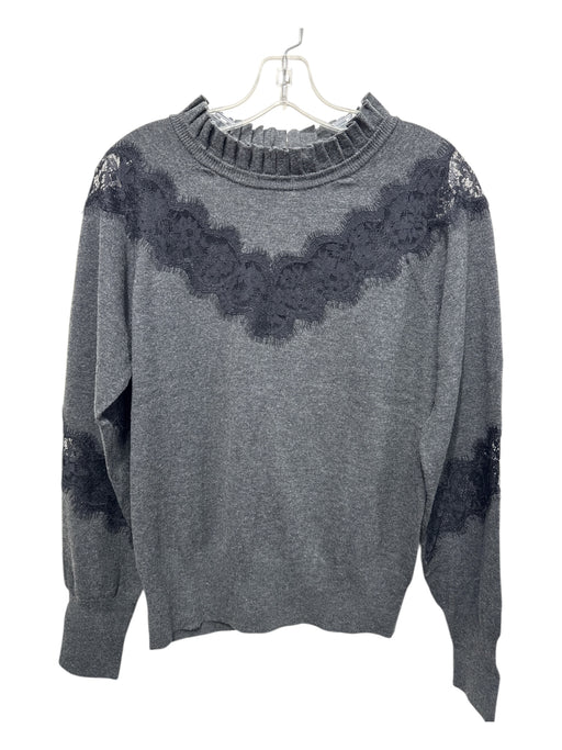 Bailey 44 Size Large Gray & Black Wool & Cotton Ruffle Neck Lace Panel Sweater Gray & Black / Large