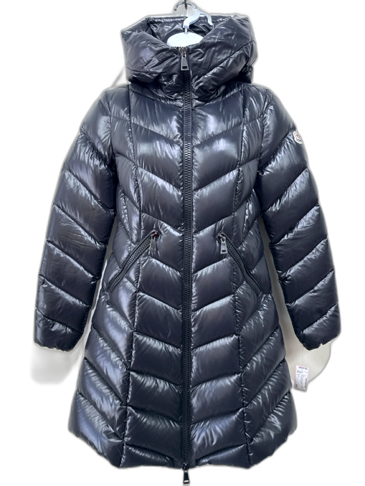 Moncler Size 4 Black Polyamide Quilted Zip Up Hood Full Length Coat Black / 4