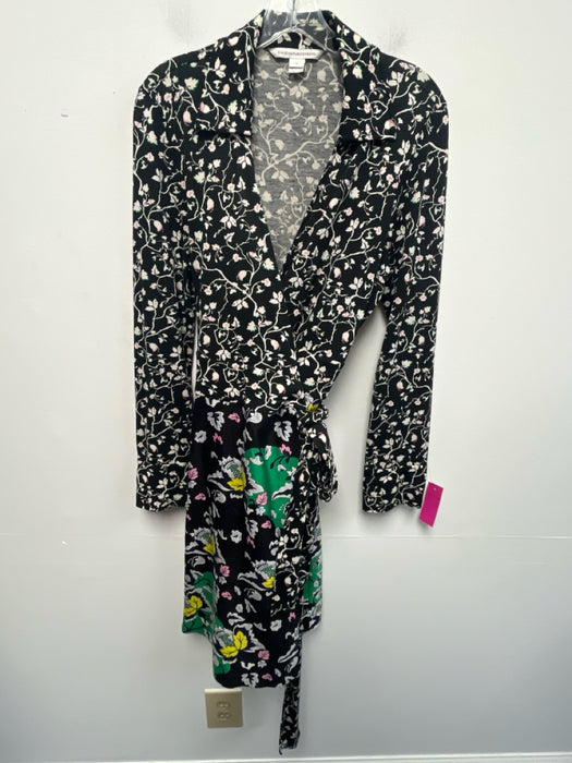 Diane Von Furstenberg Size 14 Green, Pink, Yellow Cotton Blend Long Sleeve Dress