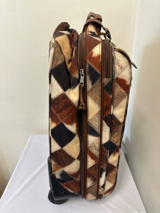 Longchamp Brown, Black, Cream Nylon Leather trim fur print Patchwork Luggage
