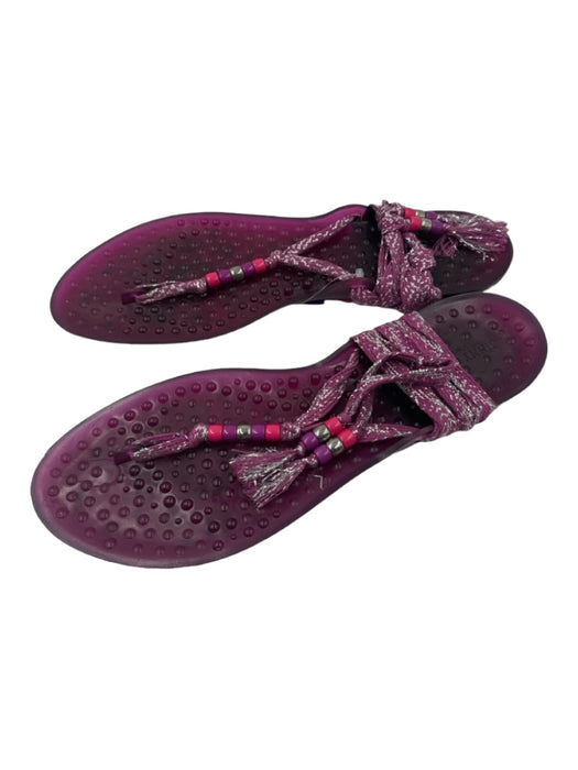 Jimmy Choo Shoe Size 41 Purple Rubber Lace Up Beaded Metallic Thread Sandals Purple / 41