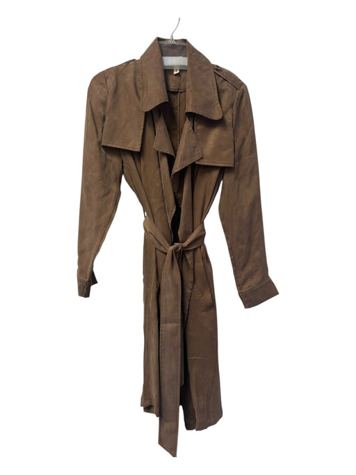 Moth Size XS Brown Cupro Blend Wrap Long Sleeve Collared Below knee Dress Brown / XS