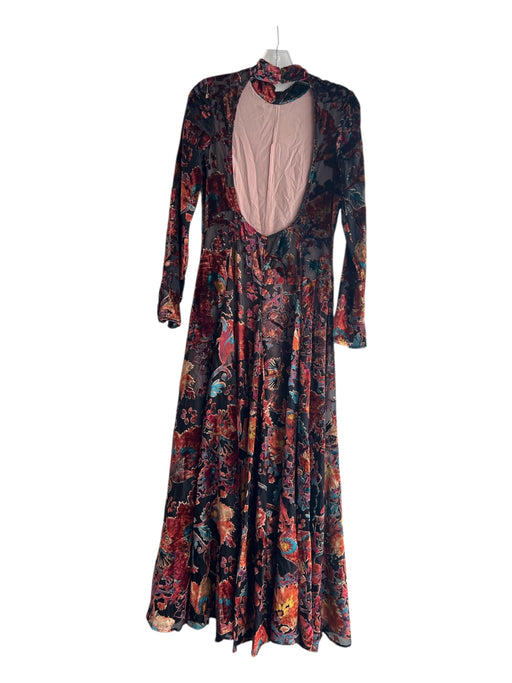 Free People Size Small Black & Multi Viscose & Nylon Mock Neck Scoop Back Dress Black & Multi / Small