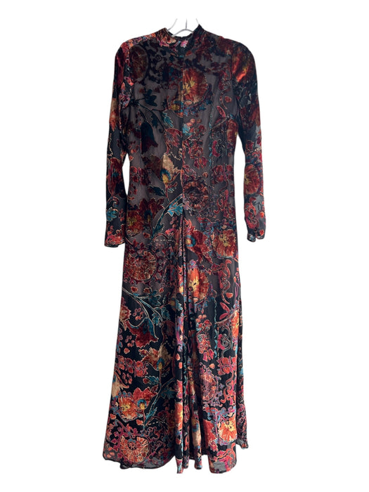 Free People Size Small Black & Multi Viscose & Nylon Mock Neck Scoop Back Dress Black & Multi / Small