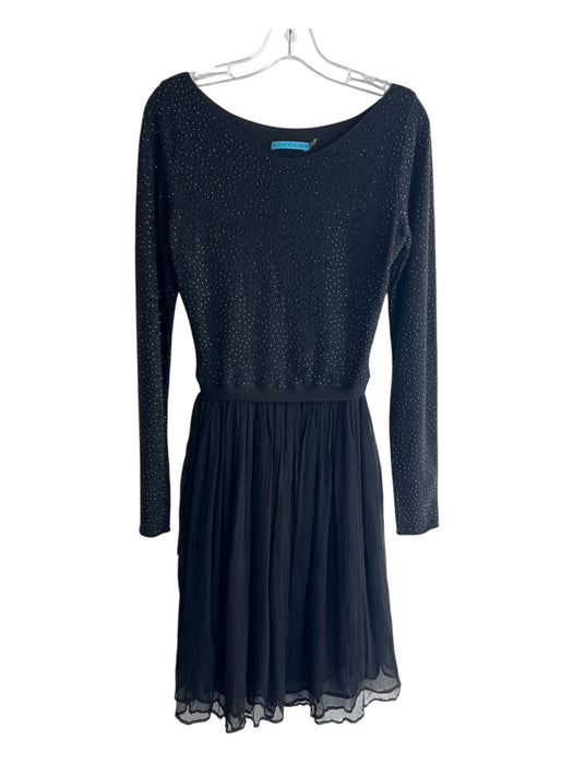 Alice + Olivia Size L Black Nylon & Silk Tulle Rhinestone Boat Neck Dress Black / L