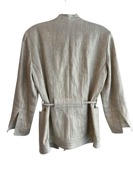J Crew Size 4 Gold Linen Metallic Tie Front Blazer Jacket Gold / 4