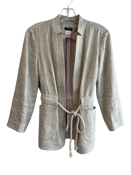 J Crew Size 4 Gold Linen Metallic Tie Front Blazer Jacket Gold / 4