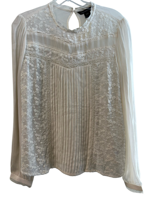 French Connection Size 4 Cream Viscose Round Neck Long Sleeve Pintucks Top Cream / 4