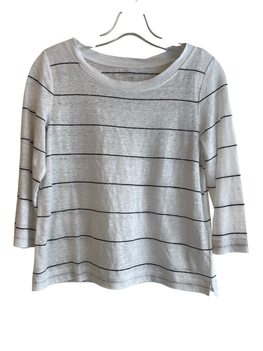 Eileen Fisher Size XS White & Black Linen Wide Round Neck 3/4 Sleeve Top White & Black / XS