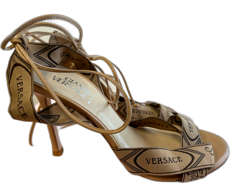 Gianni Versace Shoe Size 38.5 Beige Wrap ankle Almond Open Toe Stiletto Shoes Beige / 38.5