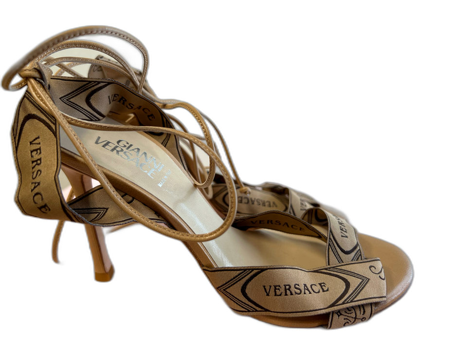 Gianni Versace Shoe Size 38.5 Beige Wrap ankle Almond Open Toe Stiletto Shoes Beige / 38.5