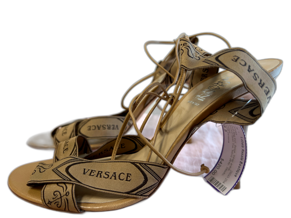 Gianni Versace Shoe Size 38.5 Beige Wrap ankle Almond Open Toe Stiletto Shoes Beige / 38.5