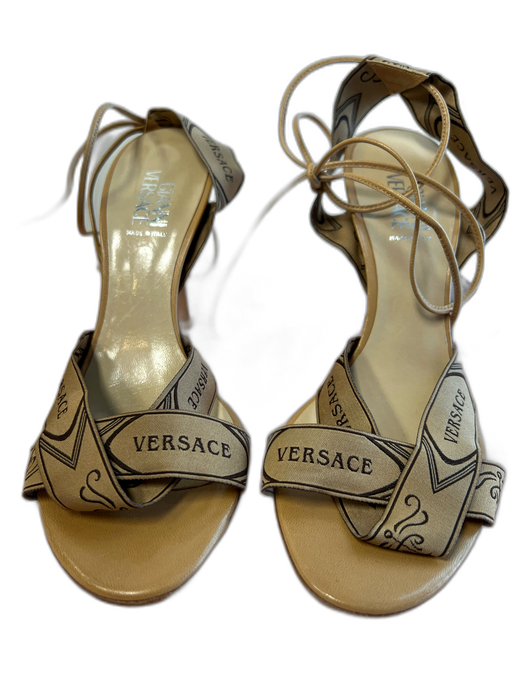 Gianni Versace Shoe Size 38.5 Beige Wrap ankle Almond Open Toe Stiletto Shoes Beige / 38.5