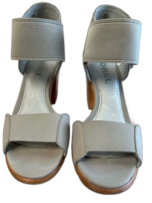 Sorel Shoe Size 8 Gray Leather open toe Ankle Strap Toe Strap Block heel Shoes Gray / 8