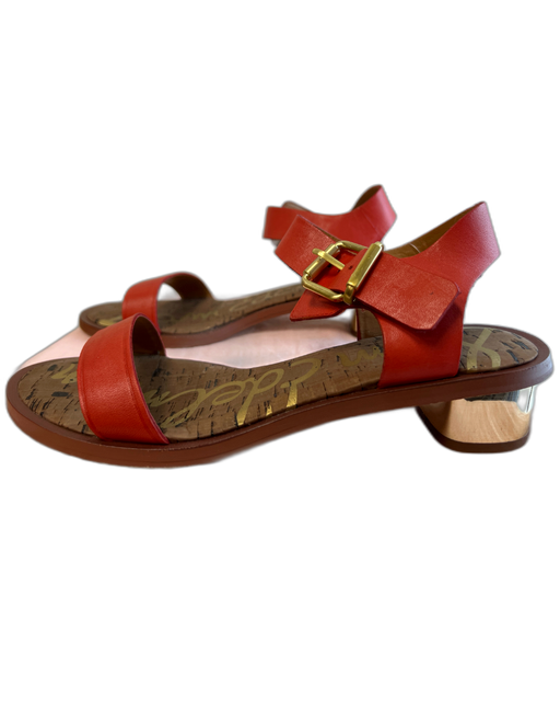 Sam Edelman Shoe Size 8 Orange & Brown Leather Pentagon Ankle Strap Sandal Shoes Orange & Brown / 8