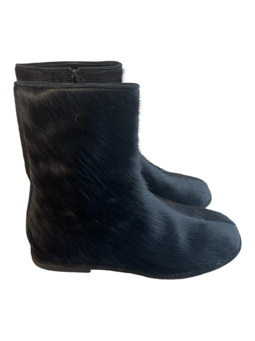 Zara Shoe Size 38 Black Hair on Hide Side Zip Flat Squarish Toe Booties Black / 38