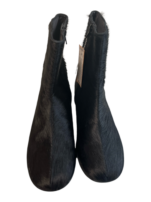 Zara Shoe Size 38 Black Hair on Hide Side Zip Flat Squarish Toe Booties Black / 38