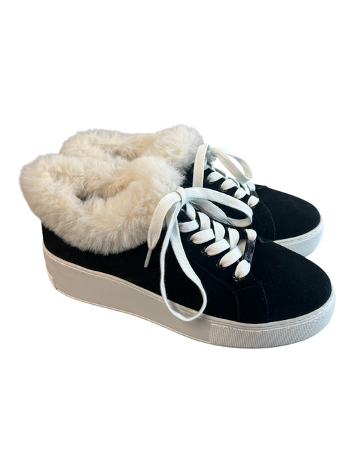 J Slides Shoe Size 8 Black & White Suede Faux Fur Trim Lace Up Low Top Shoes Black & White / 8