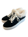 J Slides Shoe Size 8 Black & White Suede Faux Fur Trim Lace Up Low Top Shoes Black & White / 8