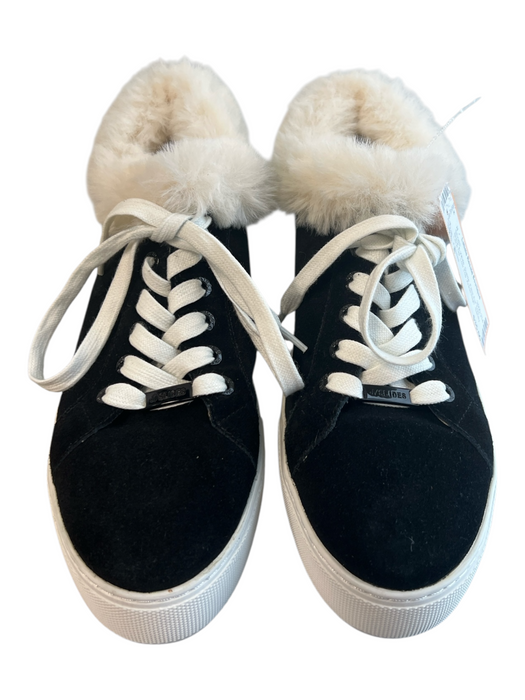 J Slides Shoe Size 8 Black & White Suede Faux Fur Trim Lace Up Low Top Shoes Black & White / 8