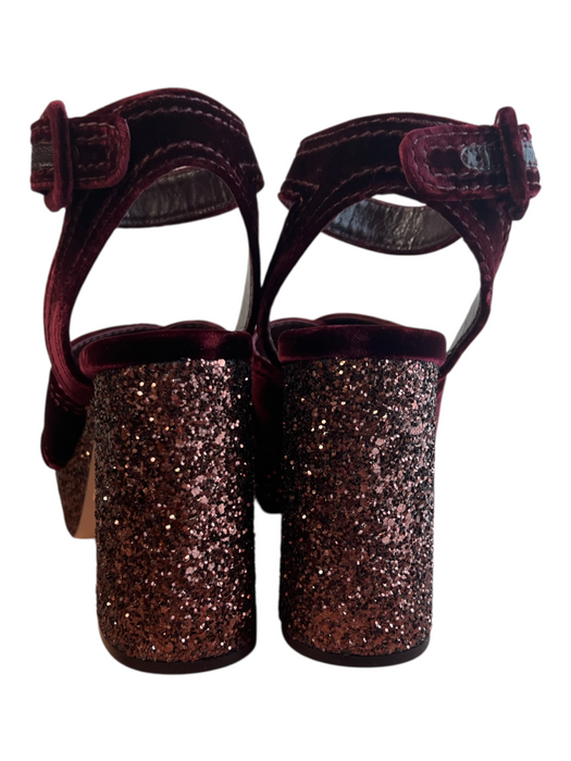 Miu Miu Shoe Size 38 Burgandy Velvet Platform Glitter Open Toe & Heel Shoes Burgandy / 38