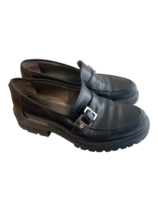 Gianni Versace Shoe Size Est 8.5 Black Leather Silver Hardware Almond Toe Shoes Black / Est 8.5