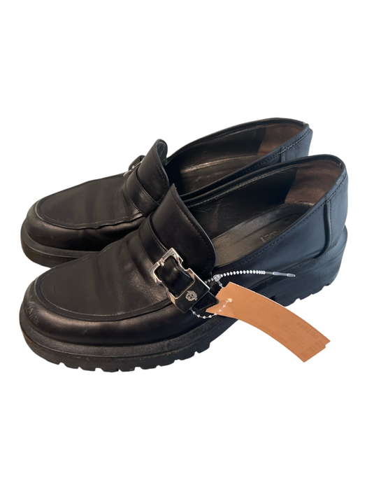 Gianni Versace Shoe Size Est 8.5 Black Leather Silver Hardware Almond Toe Shoes Black / Est 8.5