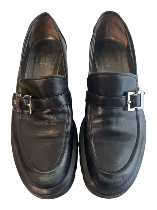 Gianni Versace Shoe Size Est 8.5 Black Leather Silver Hardware Almond Toe Shoes Black / Est 8.5