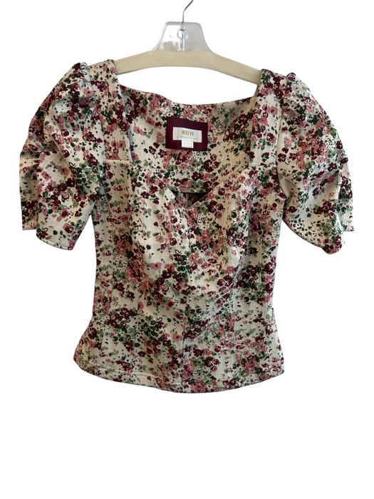Maeve Size 4 Cream, Maroon & Multi Nylon Blend Side Zip Floral Top Cream, Maroon & Multi / 4