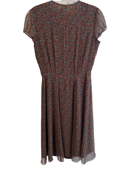 Anna Sui Size 4 Brown, Green & Blue Silk & Polyester All Over Print lined Dress Brown, Green & Blue / 4