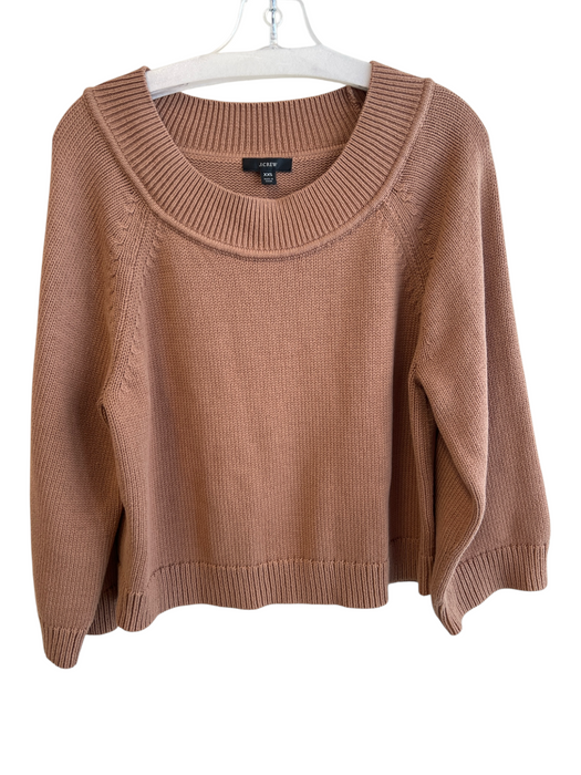 J Crew Size XXS Light Brown Cotton Wide Neck Long Sleeve Ribbed Accents Sweater Light Brown / XXS