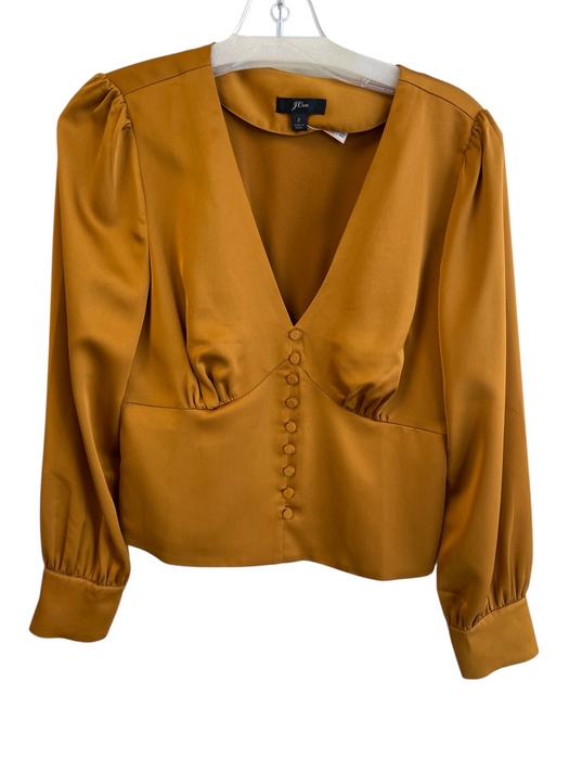 J Crew Size 2 Orange Polyester Deep V Neck Button Detail Long Sleeve Top Orange / 2