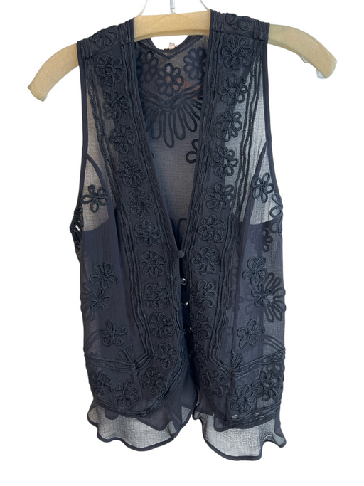 Free People Size XS Black Polyester Blend Textured Design Button Semi Sheer Vest Black / XS