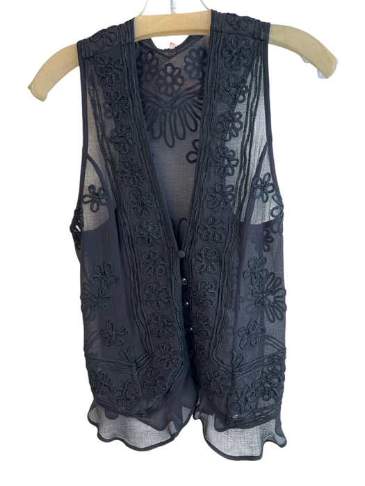 Free People Size XS Black Polyester Blend Textured Design Button Semi Sheer Vest Black / XS