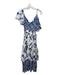 Misa Size XS Blue & White Rayon Short Sleeve Floral Print Smocked Tiered Dress Blue & White / XS