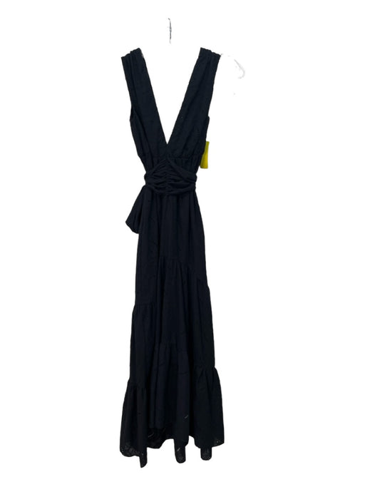 Misa Size XS Black Cotton Sleeveless Eyelet Tiered Tie Waist Dress Black / XS