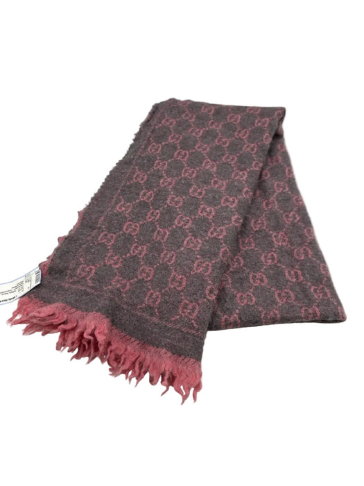 Gucci gray & pink Wool Jacquard Guccissima Fringe Trim Rectangle scarf