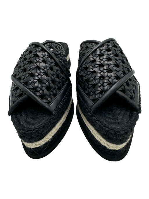 Stella McCartney Shoe Size 39 Black & Beige Leather & Raffia Woven Espadrille Black & Beige / 39