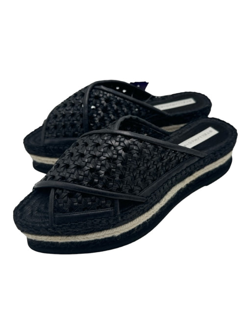 Stella McCartney Shoe Size 39 Black & Beige Leather & Raffia Woven Espadrille Black & Beige / 39
